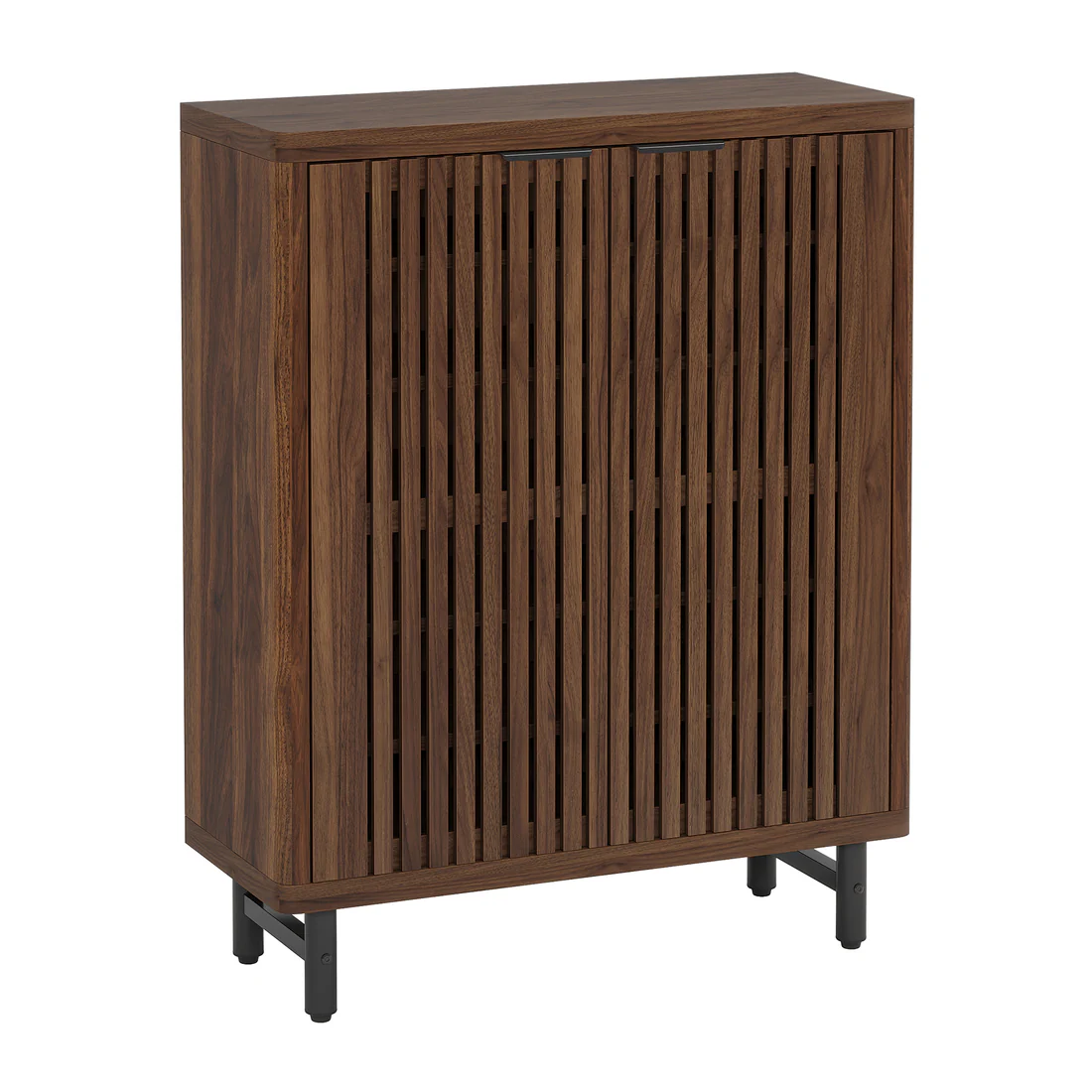 Schuhschrank Mit 2 Lamellentüren, 6 Ablagen Und Offenem Fach Für Den Flur, Aus Mdf, 85 X 35 X 110 Cm, Dunkelbraun