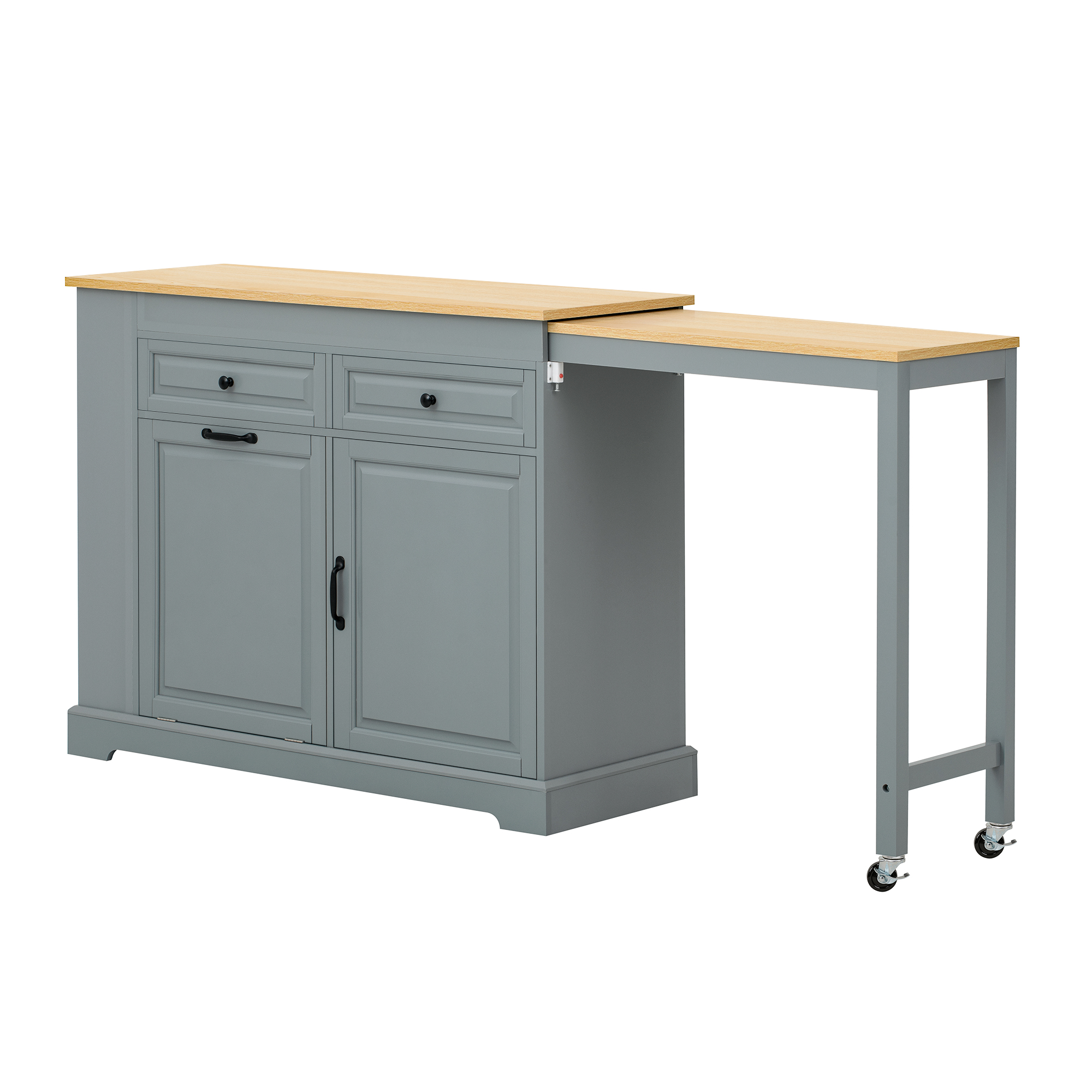Kücheninsel Mit 2 Schubladen Abfallfach Ausziehbarer Arbeitsplatte Aus Mdf Grau 112-180 X 45 X 92 Cm