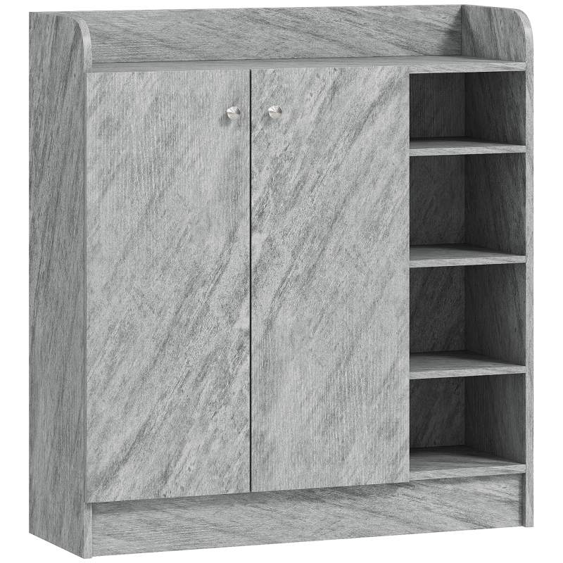 Schuhschrank Mit 2 Türen, 4 Offenen Fächern Und Erhöhtem Rand Für Flur, Holz Grau, 83 X 30 X 90 Cm