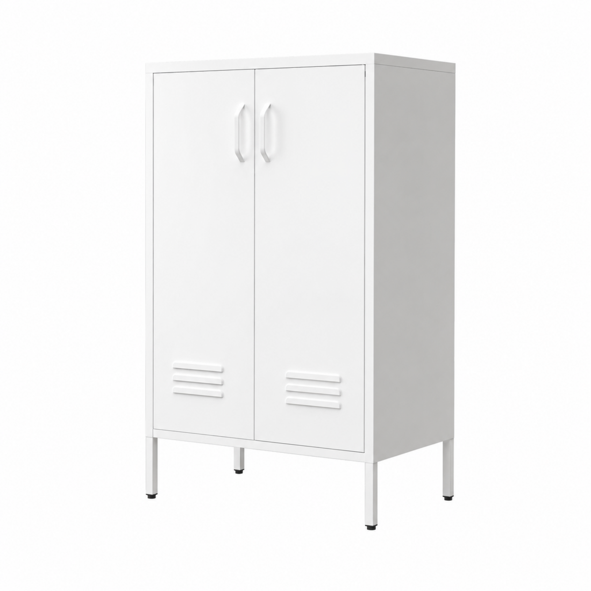 Metallschrank Mit 2 Türen Und 2 Verstellbaren Einlegeböden Für Küche Und Büro, 98 X 42 X 21.5 Cm, Weiß