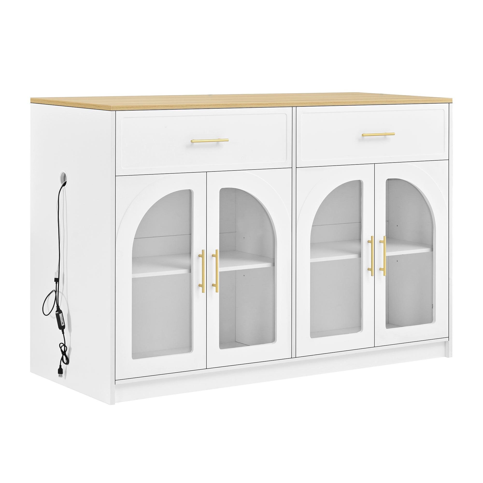 Kücheninsel Mit 2 Schubladen, Verstellbaren Einlegeböden Und Led-beleuchtung Aus Mdf Für Küche Und Esszimmer, Weiß