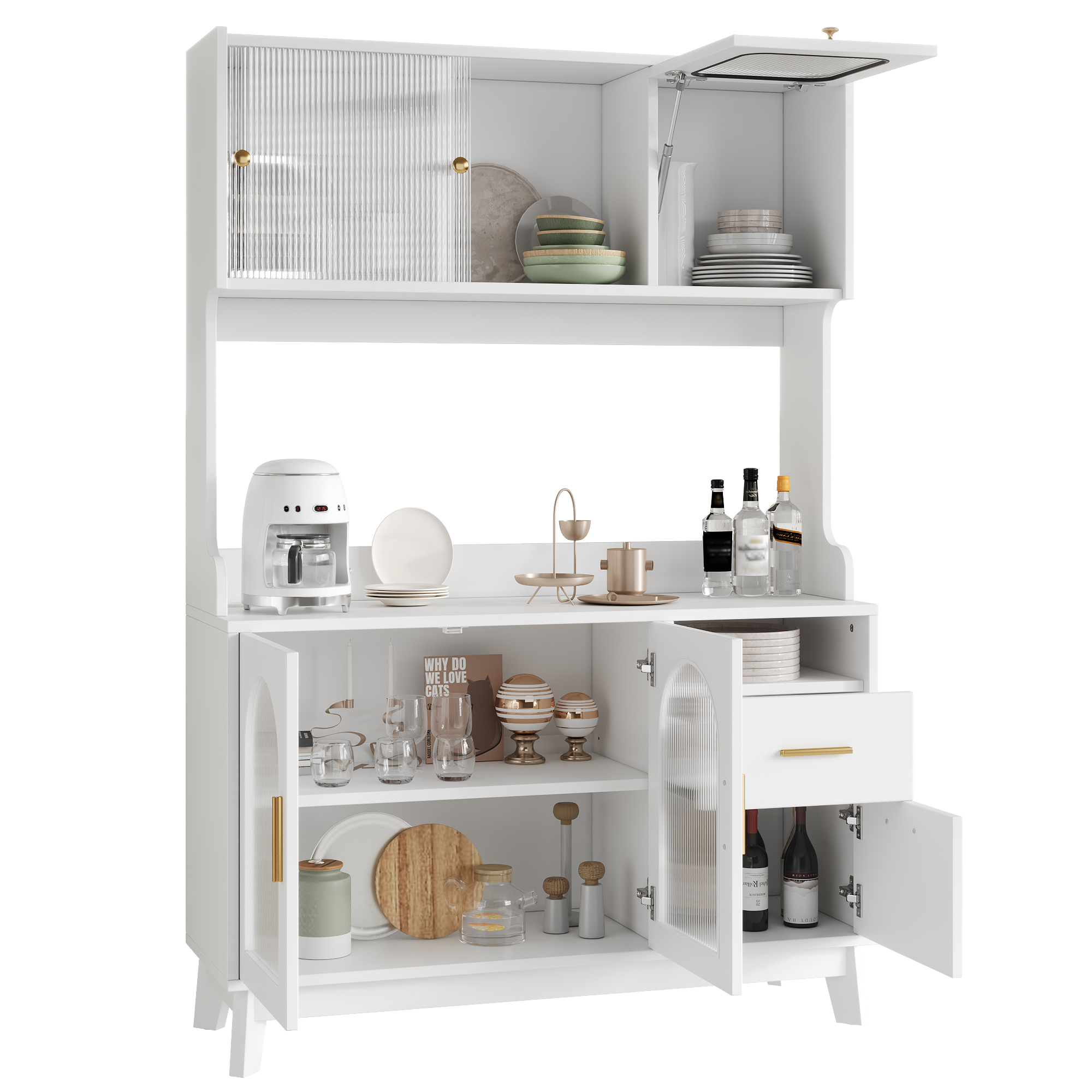 Küchen-hochschrank Mit Steckdosen Usb-a Und Usb-c, Front Aus Acrylglas, Weiß, 120 X 40 X 178 Cm