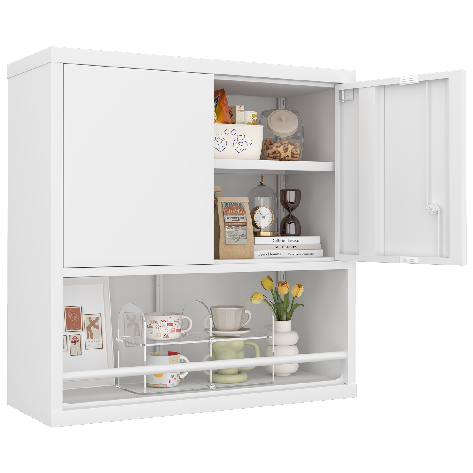 Wandschrank Aus Metall Mit Verstellbarem Einlegeboden Und Schloss Für Garage, Wohnzimmer Oder Lager, Weiß