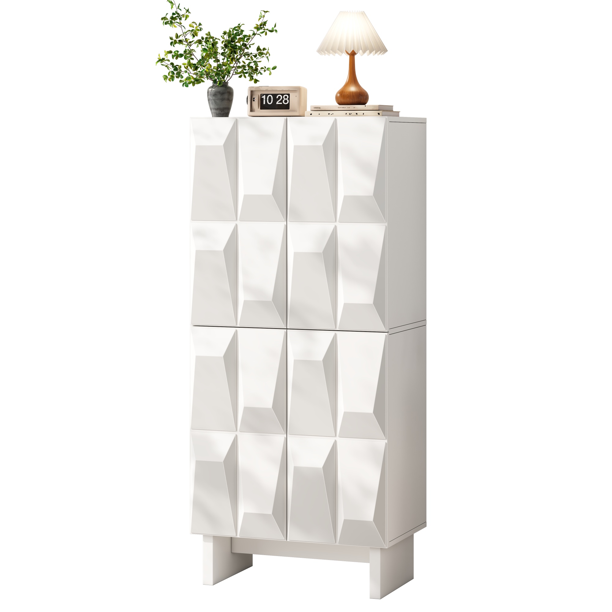 Schuhschrank Mit 4 Türen Und 2 Verstellbaren Einlegeböden Aus Spanplatte, Weiß, 60.5 X 34 X 135.5 Cm