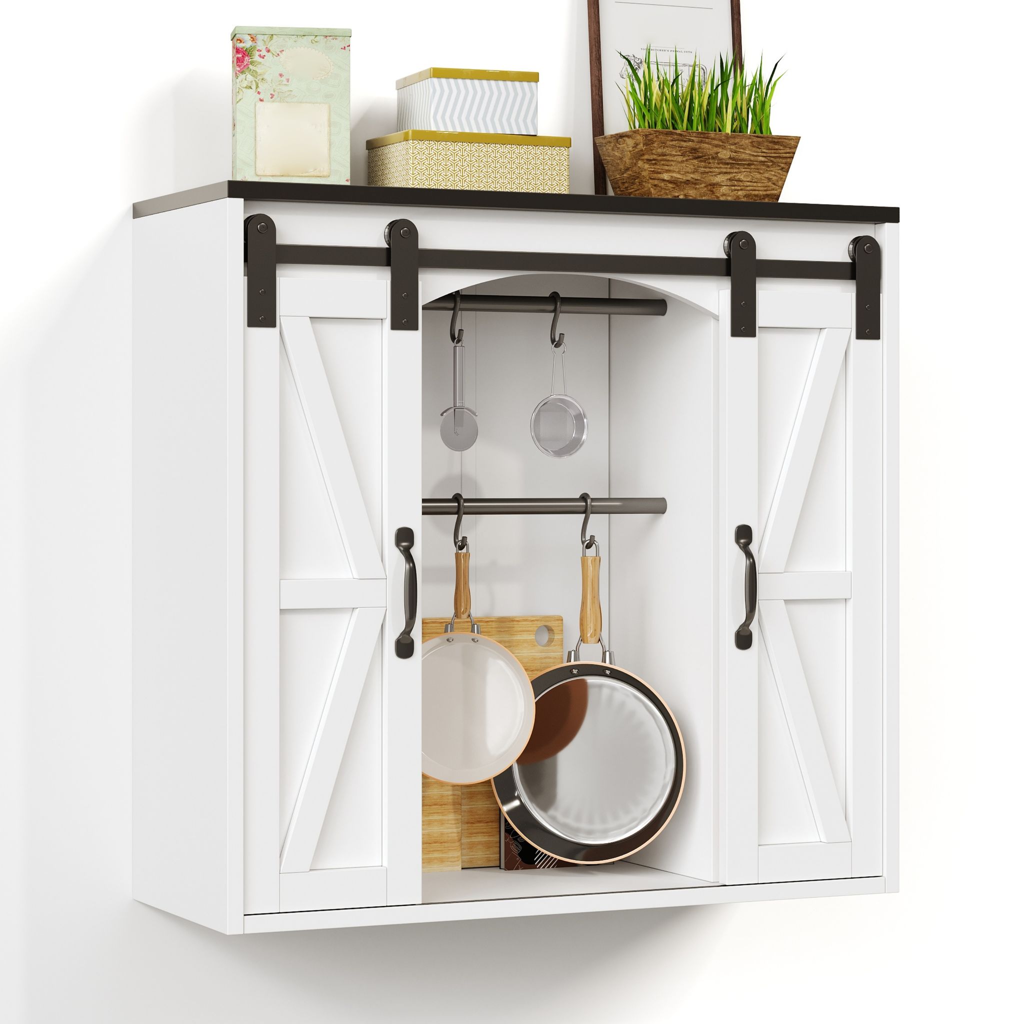 Küchenwandschrank Mit 2 Schiebetüren Und Verstellbaren Einlegeböden Für Küche Aus Mdf 80 X 31 X 76 Cm Weiß