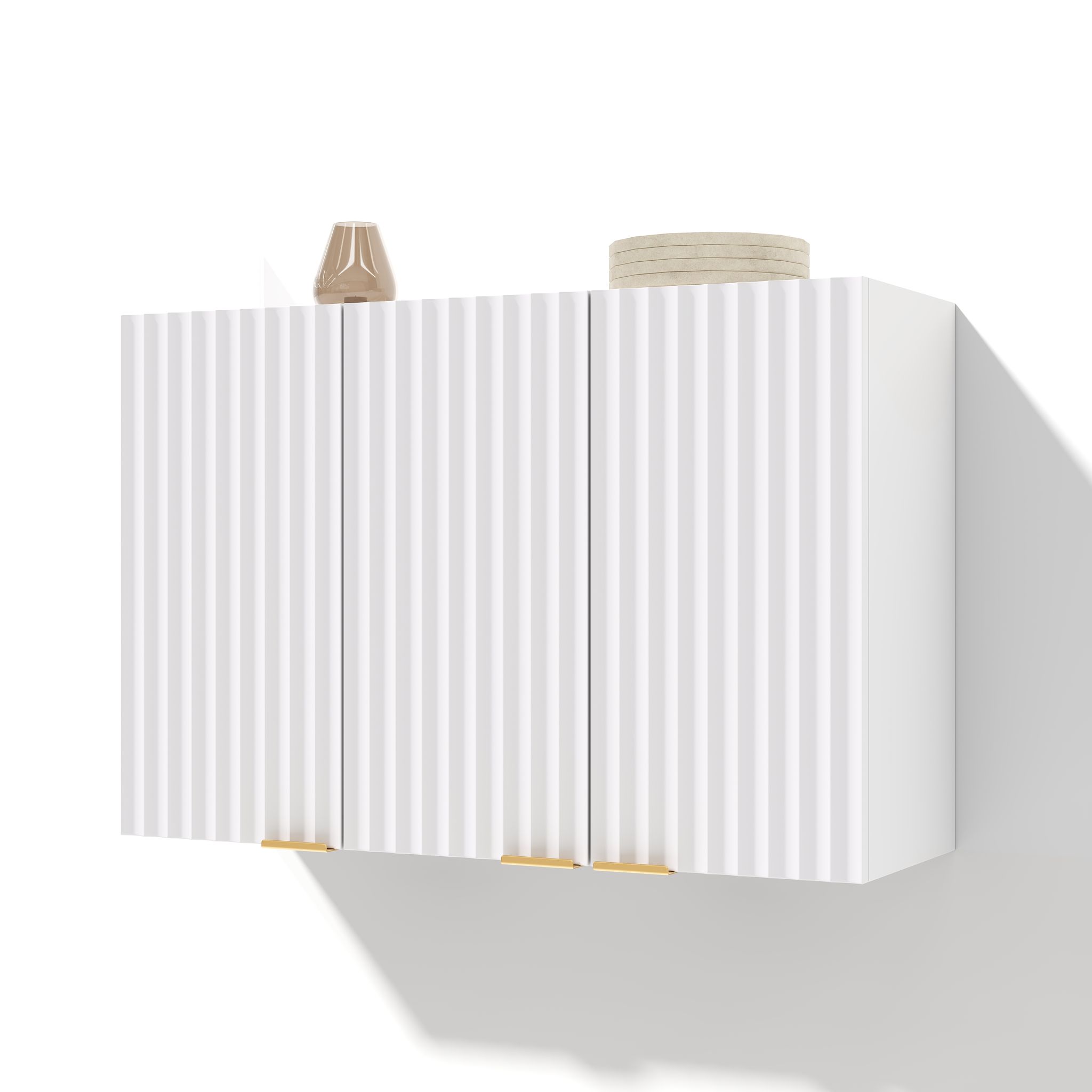 Küchen-hängeschrank Mit 3 Türen, Geschlossenem Stauraum, Geriffelten Türen, Mdf Weiß, 90 X 29 X 60 Cm