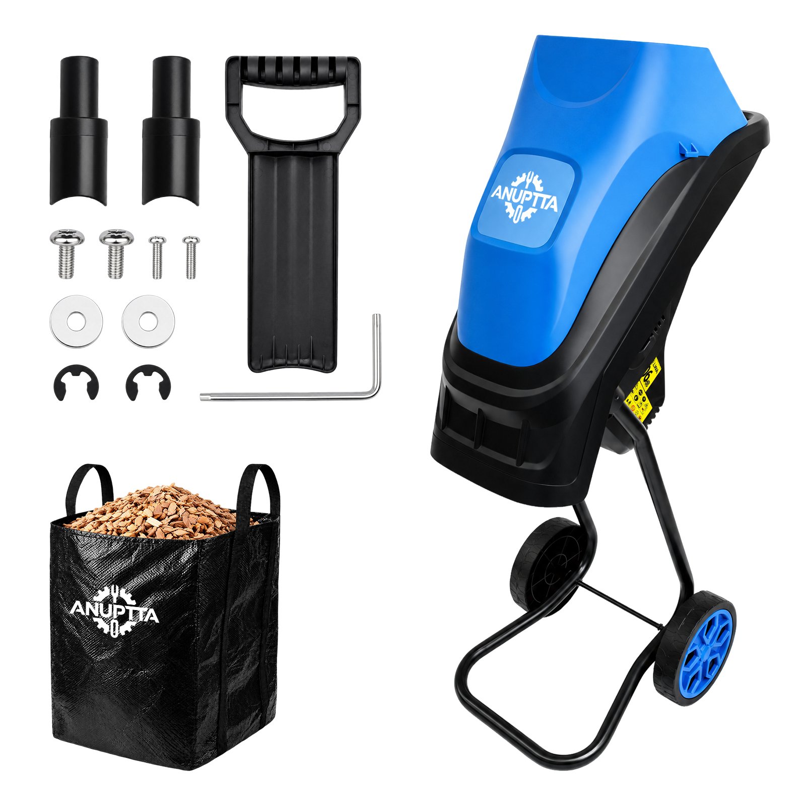 Broyeur De Branches Électrique 15a, Diamètre Coupe 45mm, Réduction 5,6:1, Avec Sac De Récupération 45l, Prise Eu