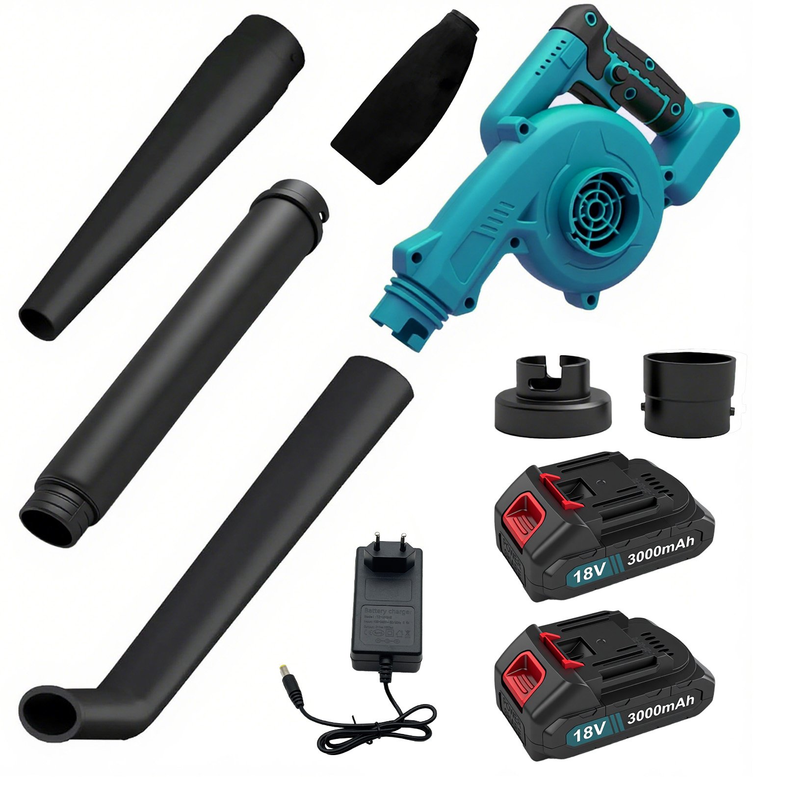 Souffleur À Batterie Bleu Style 18v – Double Fonction Soufflage Et Aspiration – 2 Batteries 3000mah