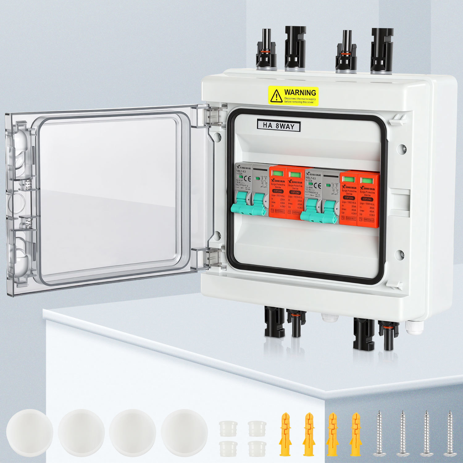 Tolletour Solar Anschlusskasten Dc 2-strings Überspannungsschutz Pv 1000v 32a Photovoltaik Ip65 Generatoranschlusskasten 8-module Solarstecker Pv-anlage