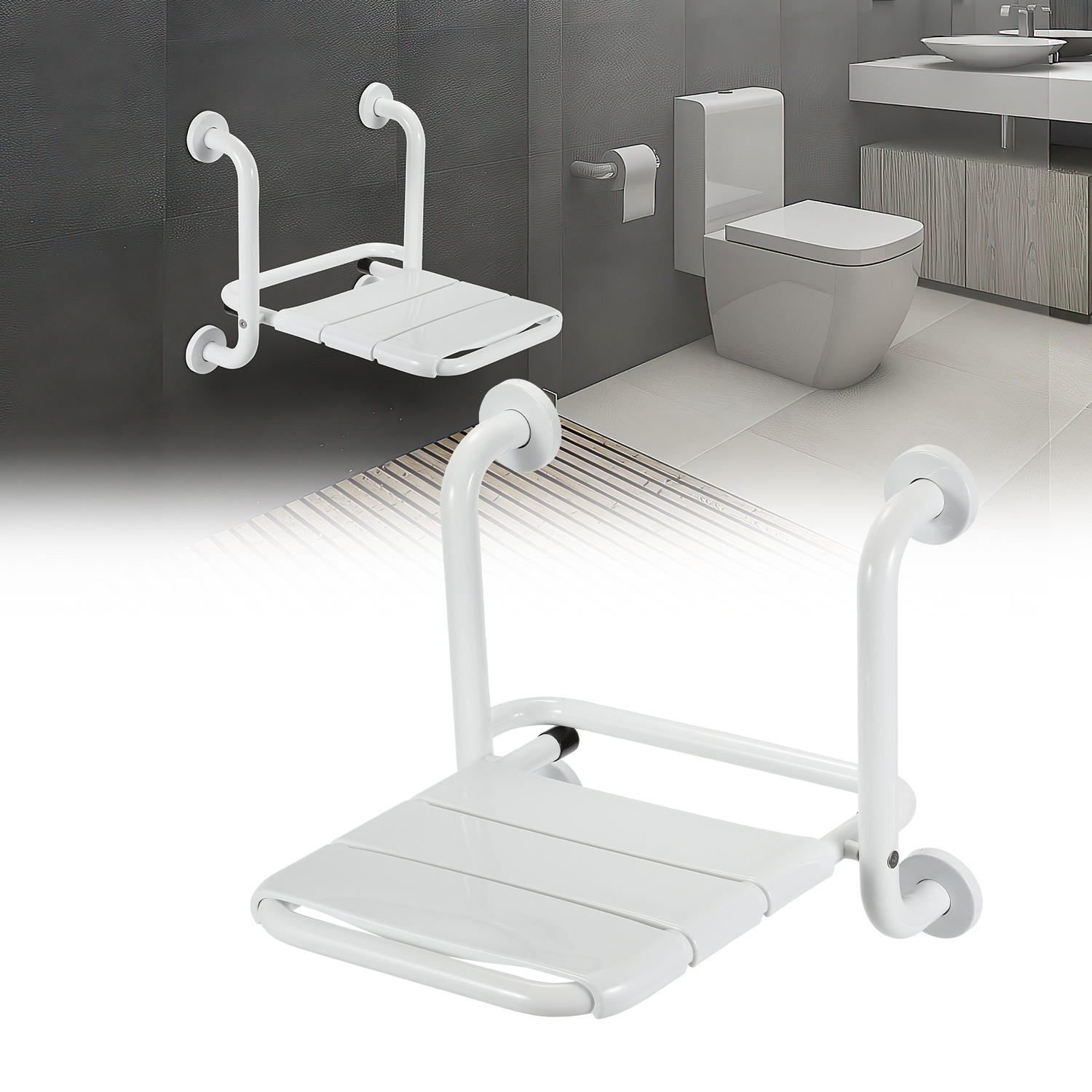 Tolletour Klappbarer Duschsitz Zur Wandmontage, Rostfreier Edelstahl, Modernes Design Für Badezimmer
