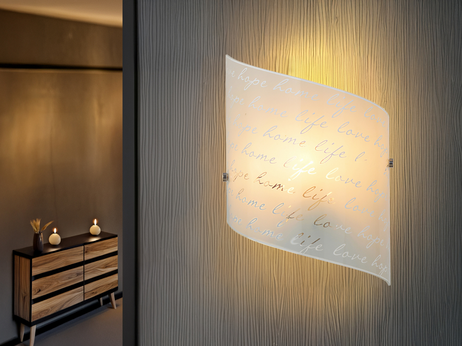 Wandleuchte Signa Mit Glasschirm & Signatur Dekor, Höhe 30cm
