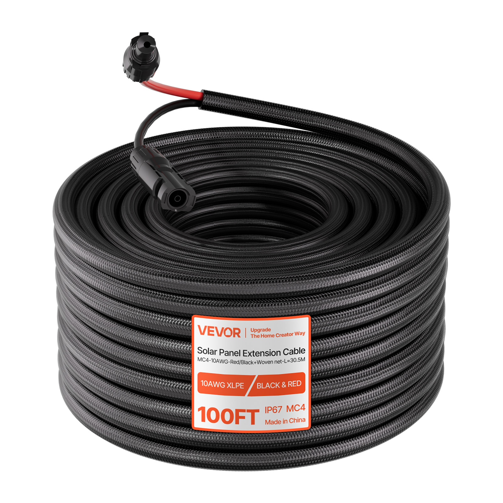 Vevor Solarkabel Verlängerung 30,5 M, 10 Awg, Solarverlängerungskabel Mit Flammhemmender Schutzhülle, Stecker & Buchsen, Ip67 Wasserdichtes Pv-kabel, Solarleitung Für Auto, Rv, Schwarz & Rot