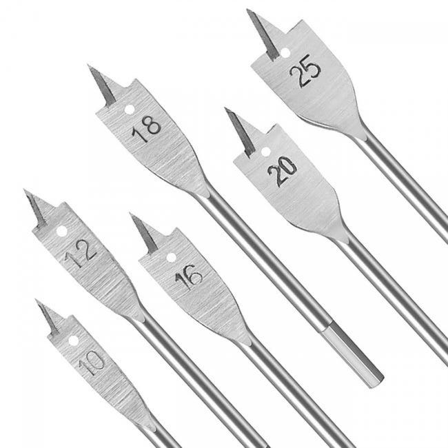 6-teiliges Flachholzbohrer-set (10 Mm, 12 Mm, 16 Mm, 18 Mm, 20 Mm, 25 Mm) – Silber