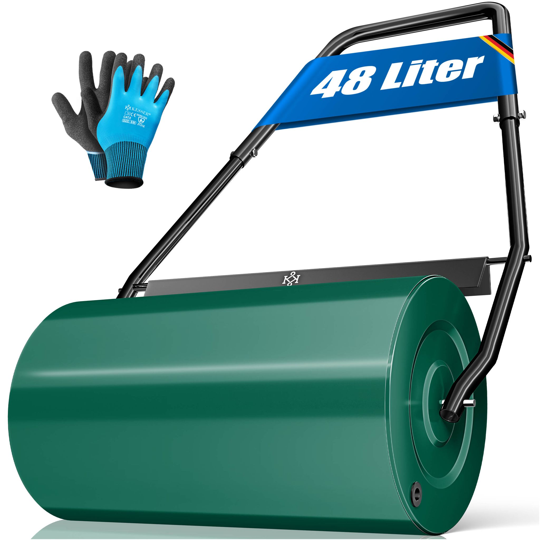 Kesser® Rasenwalze Metall, Befüllbar, Inkl. Handschuhe - 48 L, Grün