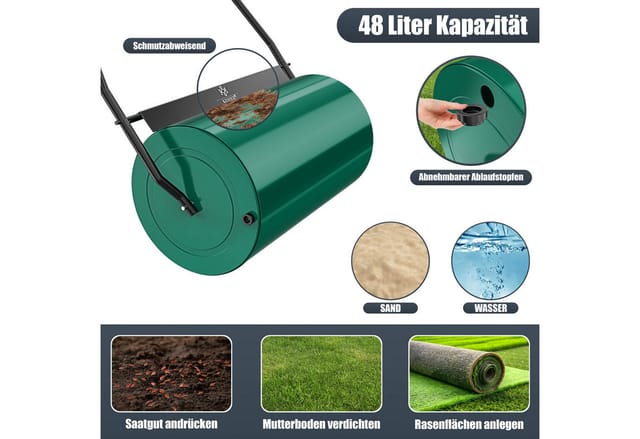 Kesser® Rasenwalze Metall, Befüllbar, Inkl. Handschuhe - 48 L, Grün