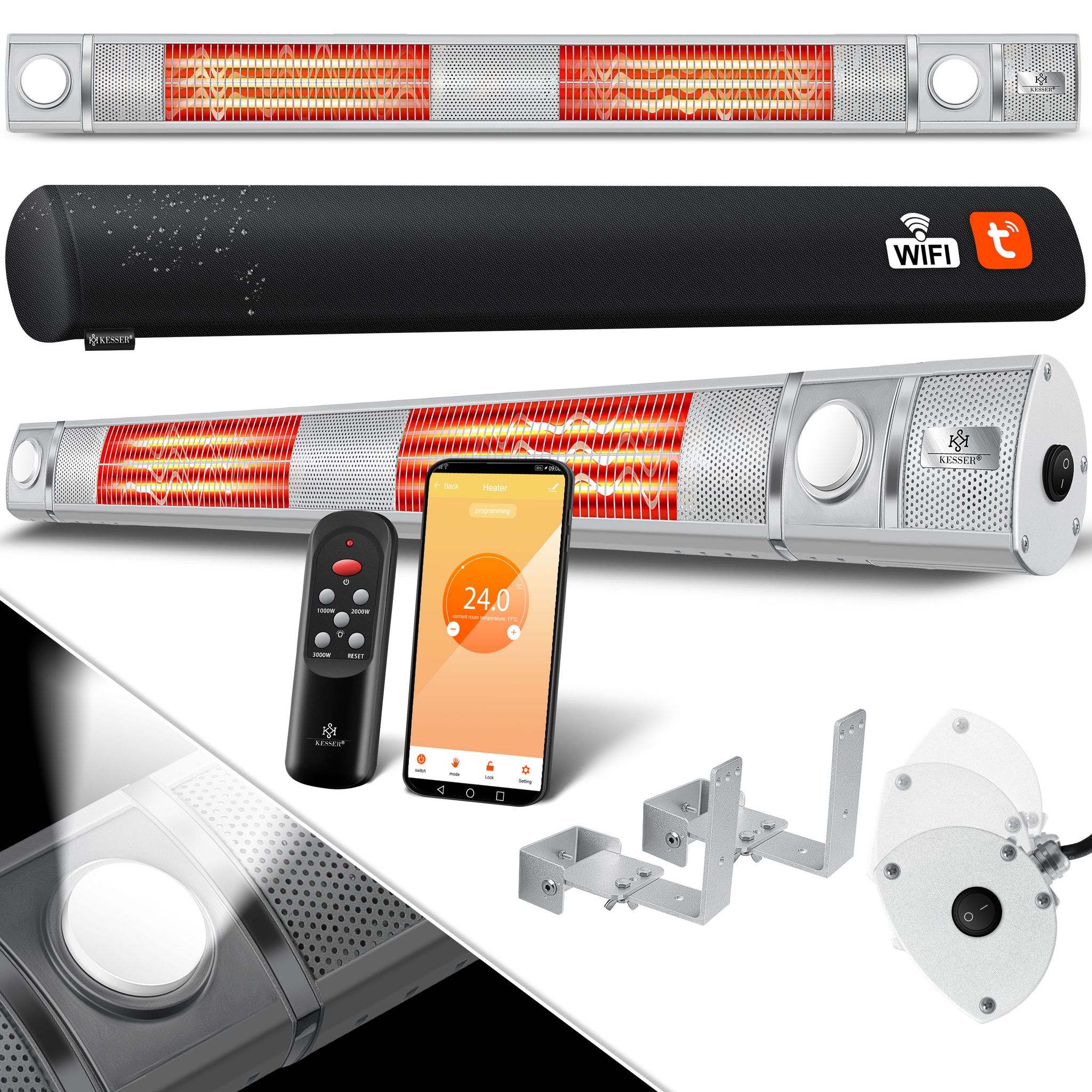 Kesser® Infrarot-heizstrahler 3000 W, Led, Wifi, Fernbedienung - Silber