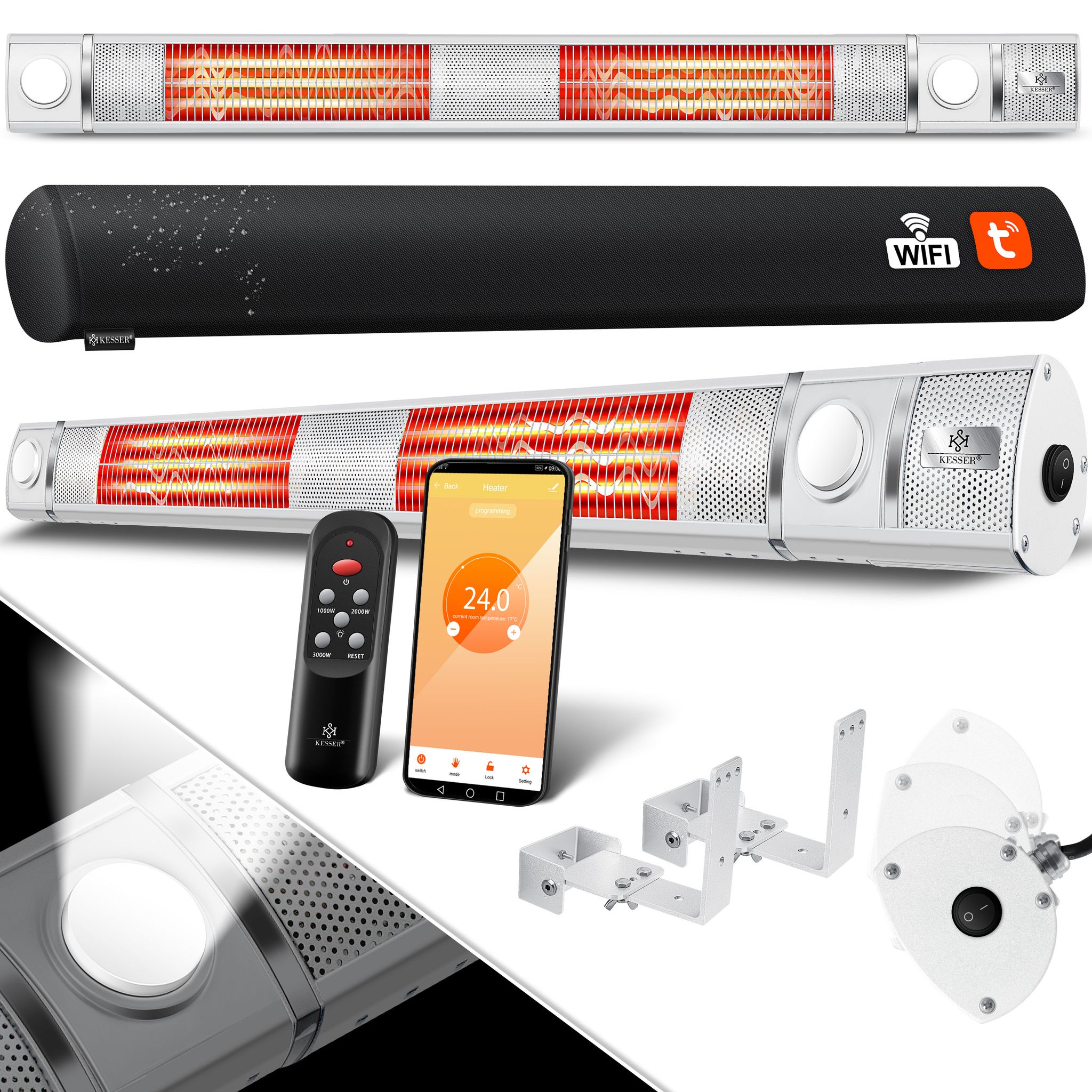 Kesser® Infrarot-heizstrahler 3000 W, Led, Wifi, Fernbedienung - Weiß