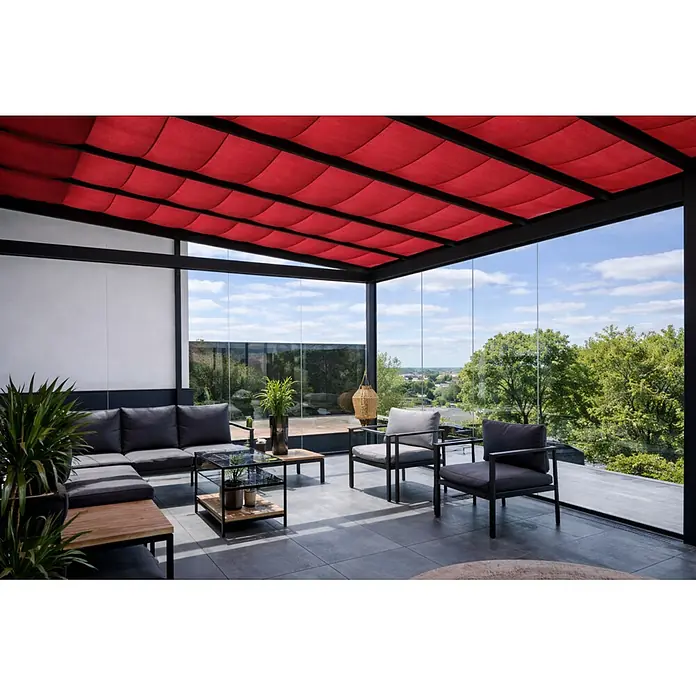 Dreku Sonnenschutz (Rot, Farbe Gestell: Anthrazitgrau, 1 x 3 m, Passend für: Terrassenüberdachungen und Kaltwintergärten)