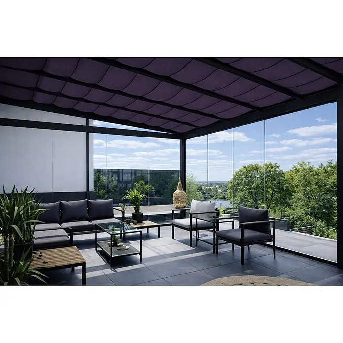 Dreku Sonnenschutz (Lila, Farbe Gestell: Anthrazitgrau, 1 x 3 m, Passend für: Terrassenüberdachungen und Kaltwintergärten)