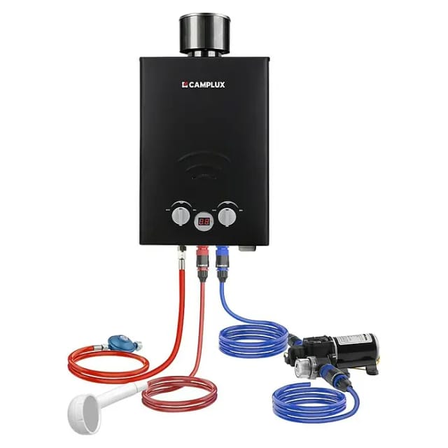 Camplux Durchlauferhitzer Outdoor Dusche BW+-Serie (6 l/min, 50 mbar, Schwarz)