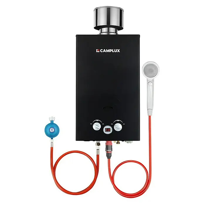 Camplux Durchlauferhitzer Outdoor Dusche BW+-Serie (10 l/min, 50 mbar, Schwarz)
