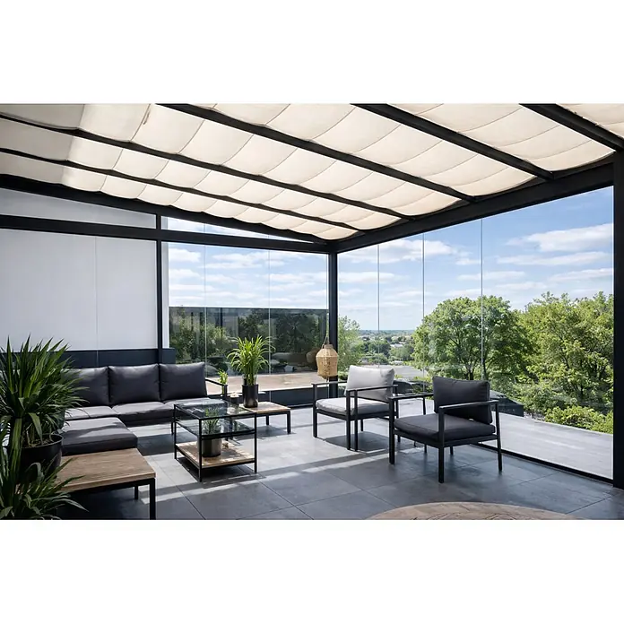 Dreku Sonnenschutz (Creme, Farbe Gestell: Anthrazitgrau, 1 x 3 m, Passend für: Terrassenüberdachungen und Kaltwintergärten)