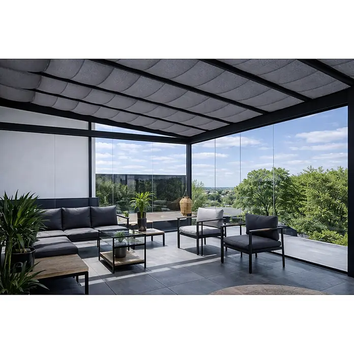 Dreku Sonnenschutz (Dunkelgrau, Farbe Gestell: Anthrazitgrau, 1 x 3 m, Passend für: Terrassenüberdachungen und Kaltwintergärten)