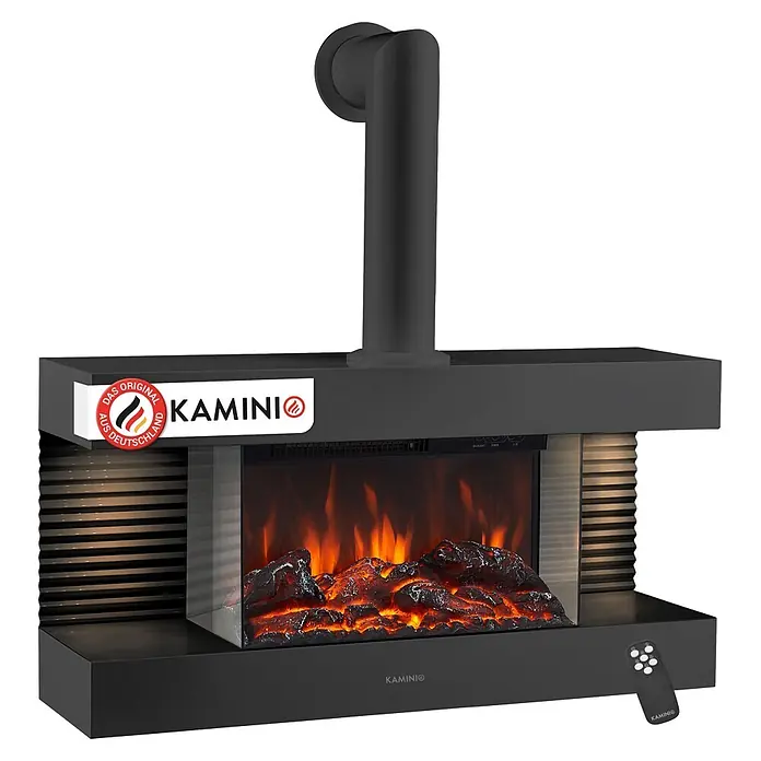 Elektrischer Kamin Kamino Liz mit Ofenrohr (21,7 x 82 x 81,8 cm, Schwarz)