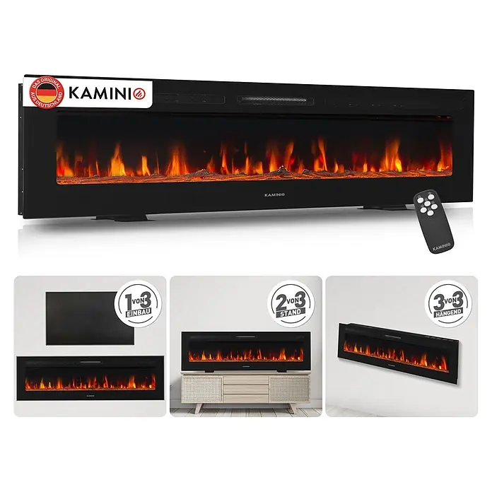 Elektrischer Kamin Kamino Marlon 70 (11,9 x 177,8 x 46,6 cm, Schwarz)