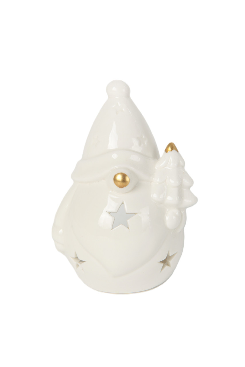 TrendLine Deko Windlicht Weihnachtsmann Keramik 7,7 x 6,8 x 10,8 cm weiß/gold