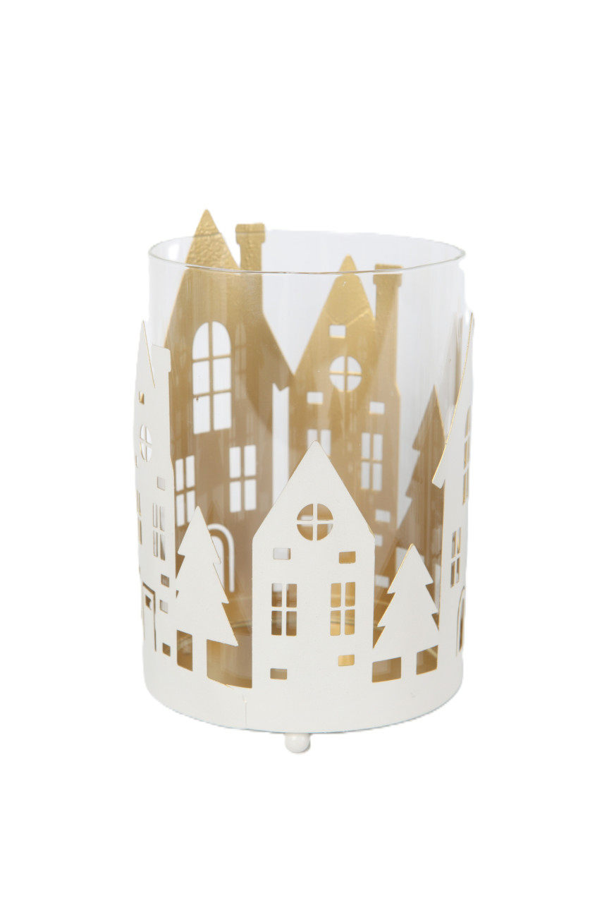 TrendLine Deko Windlicht Metall Ø 10,5 x 15 cm weiß