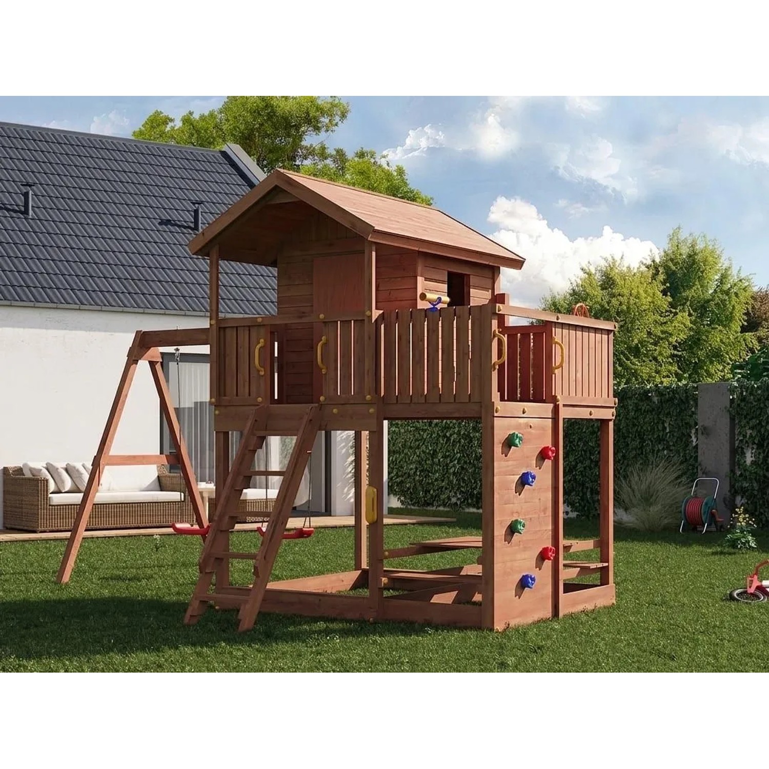 Fungoo Spielturm Stelzenhaus Moonlight Teakfarben