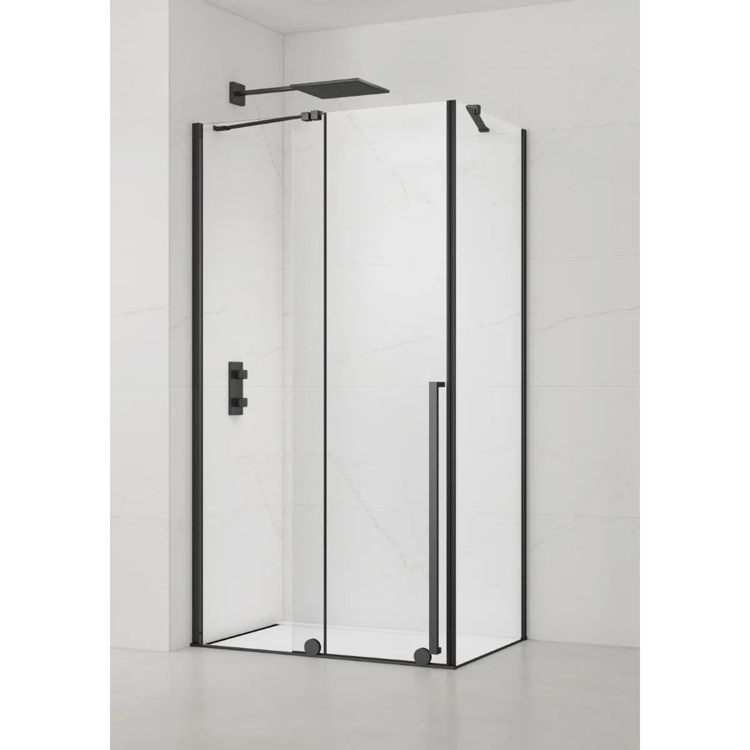 Swiss Aqua Technologies Duschkabine120x90CM EasyClean Klarglas 8MM mit Schiebetür Schwarz Matt