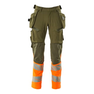 Mascot Hose ULTIMATE STRETCH 90C48 moosgrün/orange mit Hängetaschen