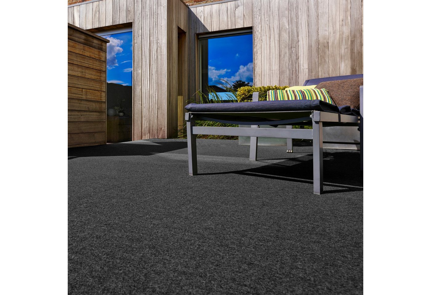 Andiamo Kunstrasen Field, Gesamthöhe ca. 4 mm, rechteckig, für Balkon & Terrasse, mit Drainage-Noppen, Nadelfilz-Optik