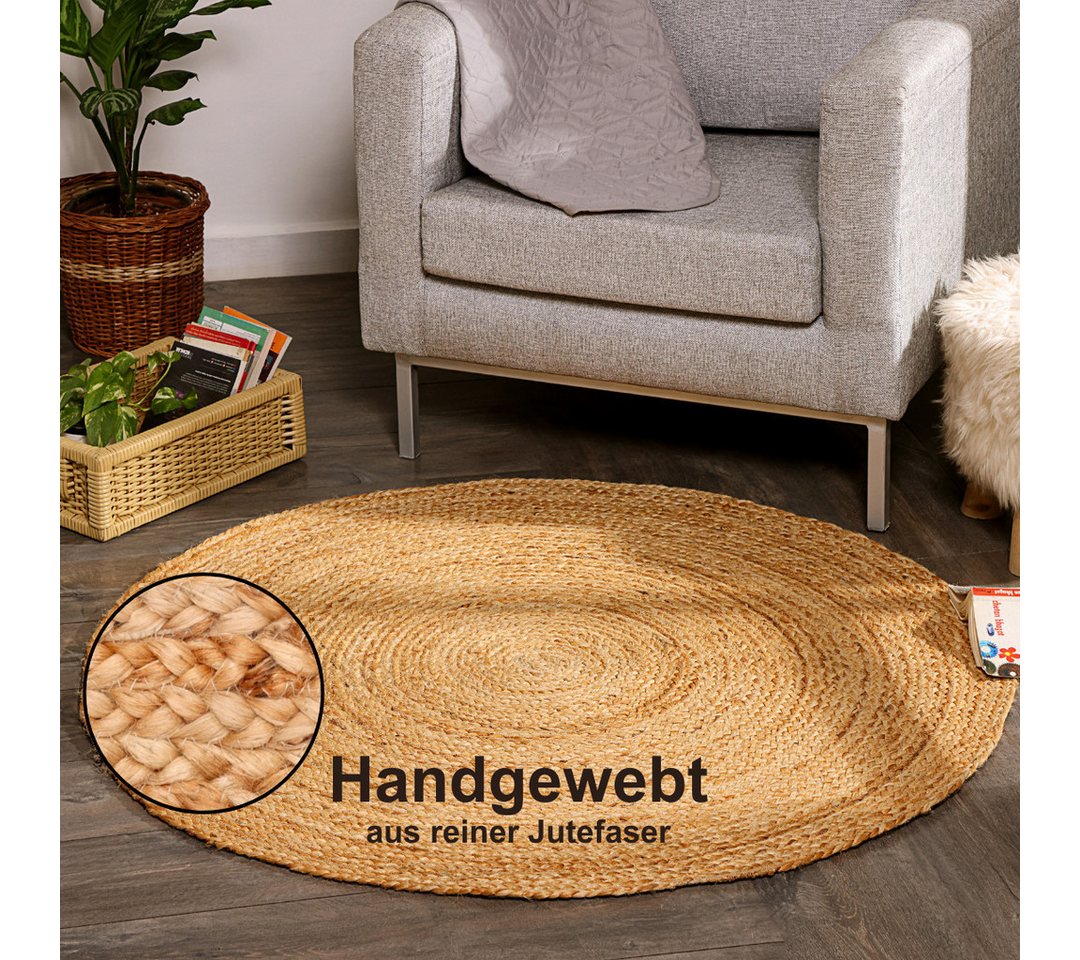 Myflair Möbel & Accessoires Teppich Lola, handgeflochten, rund, Höhe: 10 mm, Juteteppich, Wendeteppich, 100% Naturfaser, auch in rund & als Läufer
