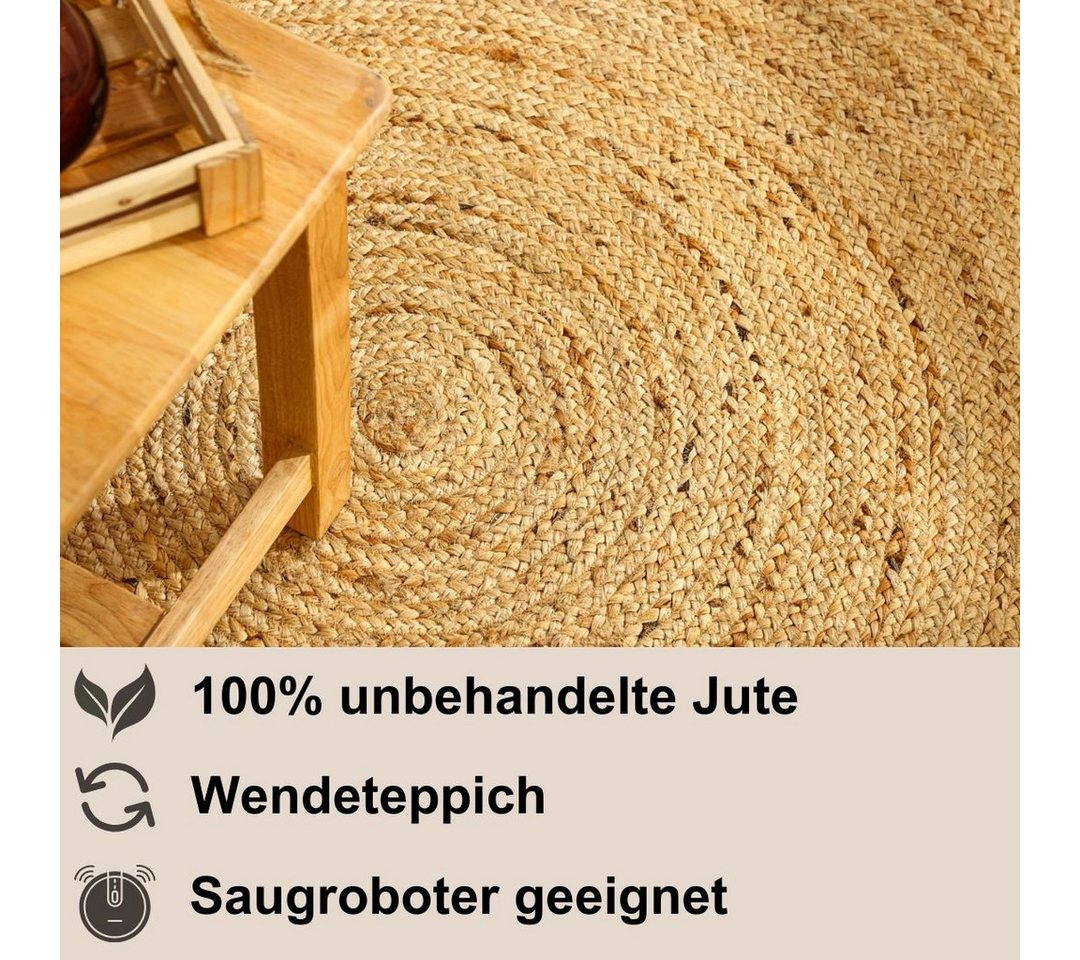 Myflair Möbel & Accessoires Teppich Lola, handgeflochten, rund, Höhe: 10 mm, Juteteppich, Wendeteppich, 100% Naturfaser, auch in rund & als Läufer Bild 5
