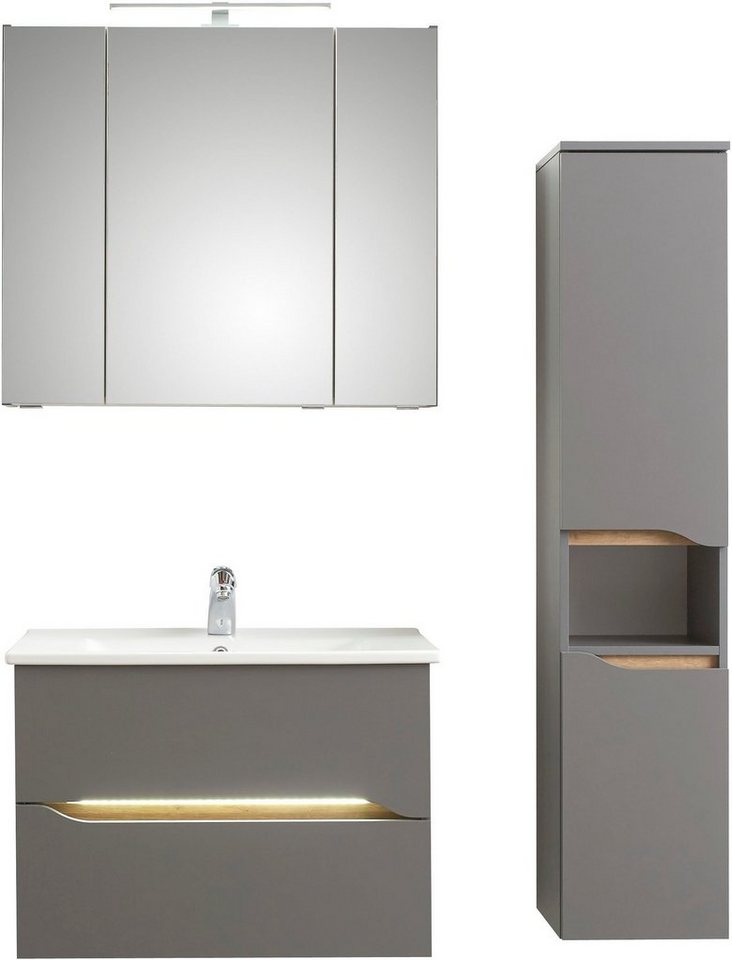 Saphir Badmöbel-Set Quickset 3-teilig, Keramik-Waschtisch und LED-Spiegelschrank, (5-St), mit Midischrank, 2 Türen, 1 Nische, 2 Schubladen, inkl. Türdämpfer Bild 4
