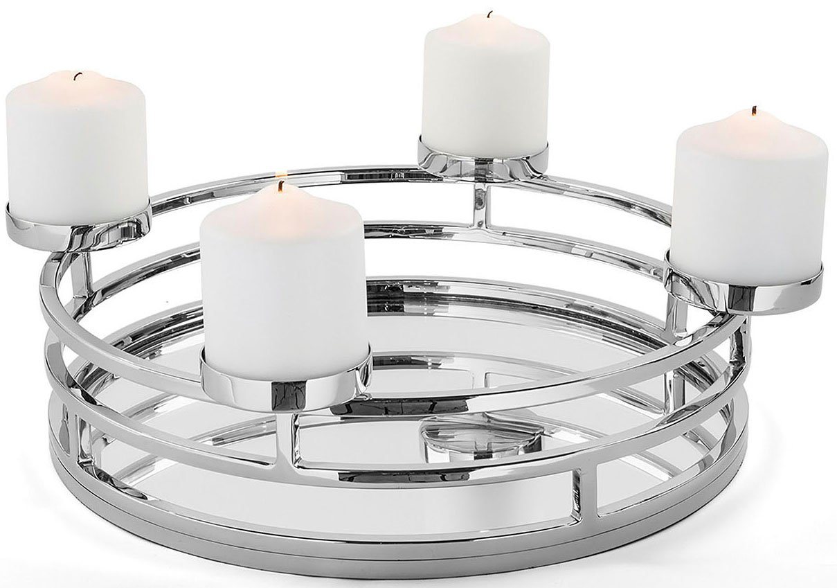Fink Adventsleuchter MODENA, für 4 Stumpenkerzen Ø 8 cm, Deko-Tablett für Weihnachten (1 St), Adventskranz, Ø 38 cm, Kerzenhalter aus Edelstahl, Weihnachtsdeko Bild 2