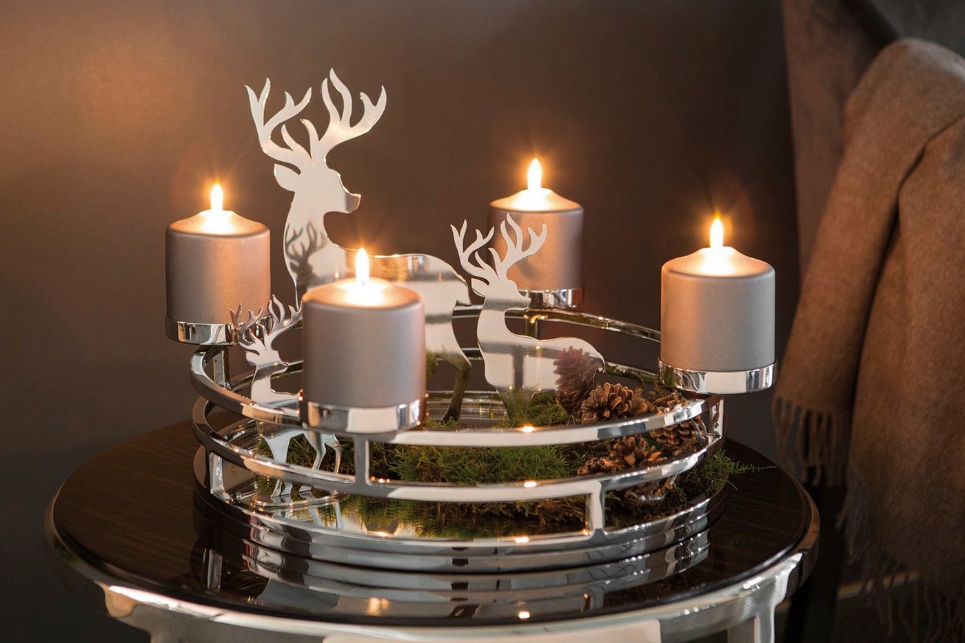 Fink Adventsleuchter MODENA, für 4 Stumpenkerzen Ø 8 cm, Deko-Tablett für Weihnachten (1 St), Adventskranz, Ø 38 cm, Kerzenhalter aus Edelstahl, Weihnachtsdeko Bild 3