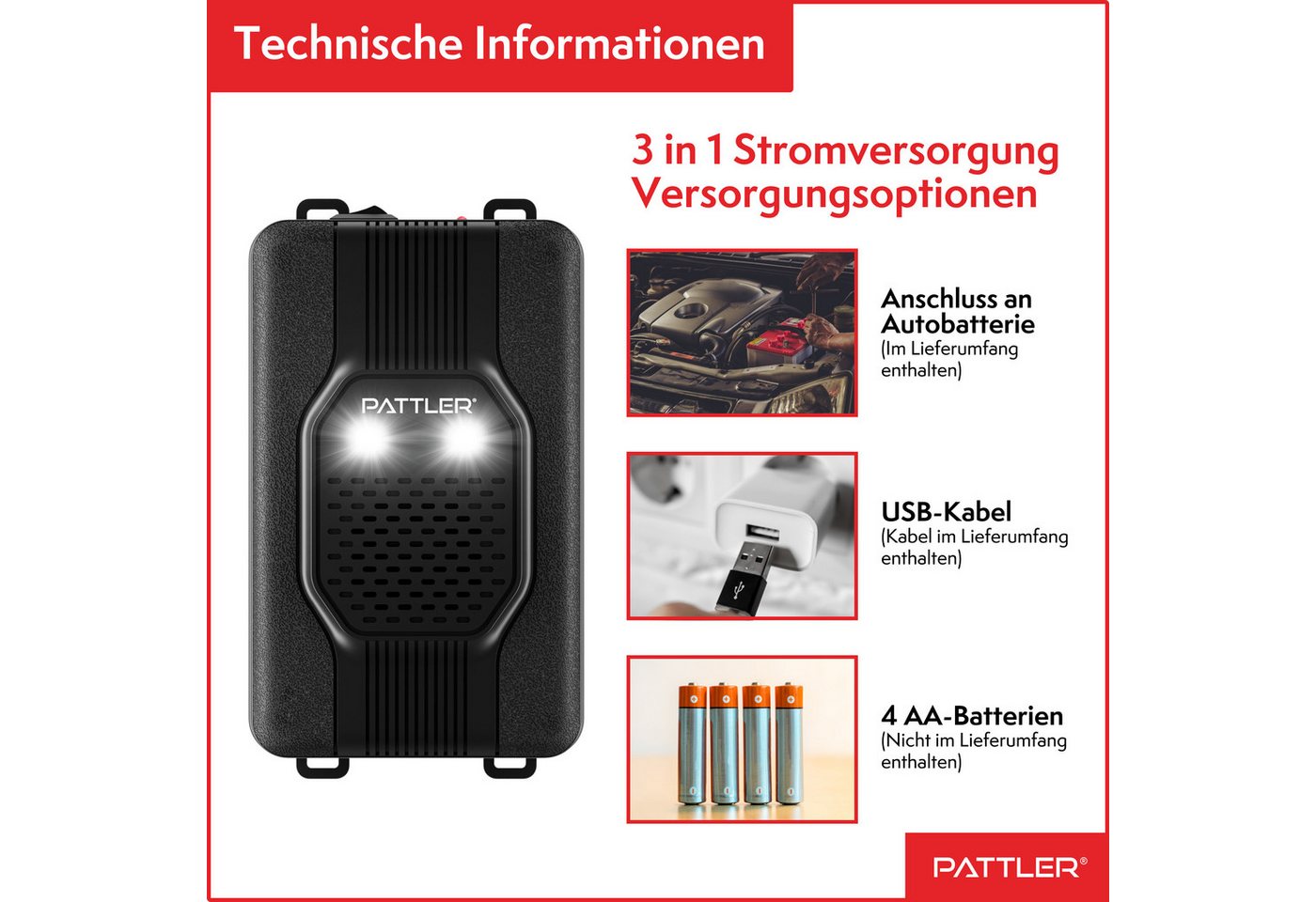 Pattler Ultraschall-Tierabwehr Marderschreck fürs Auto mit Blitzlicht, 1 Gerät