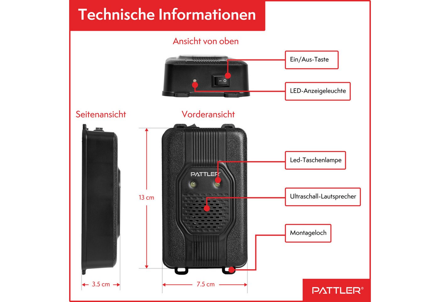 Pattler Ultraschall-Tierabwehr Marderschreck fürs Auto mit Blitzlicht, 1 Gerät Bild 4
