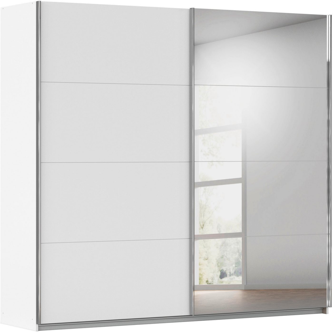 rauch Schwebetürenschrank Kleiderschrank Schrank Ankleide Garderobe Schlafzimmerschrank MOITA (Breiten: 181/226/271 cm, Höhe 210 cm) mit Spiegel und Metallgriffleisten in Alu MADE IN GERMANY