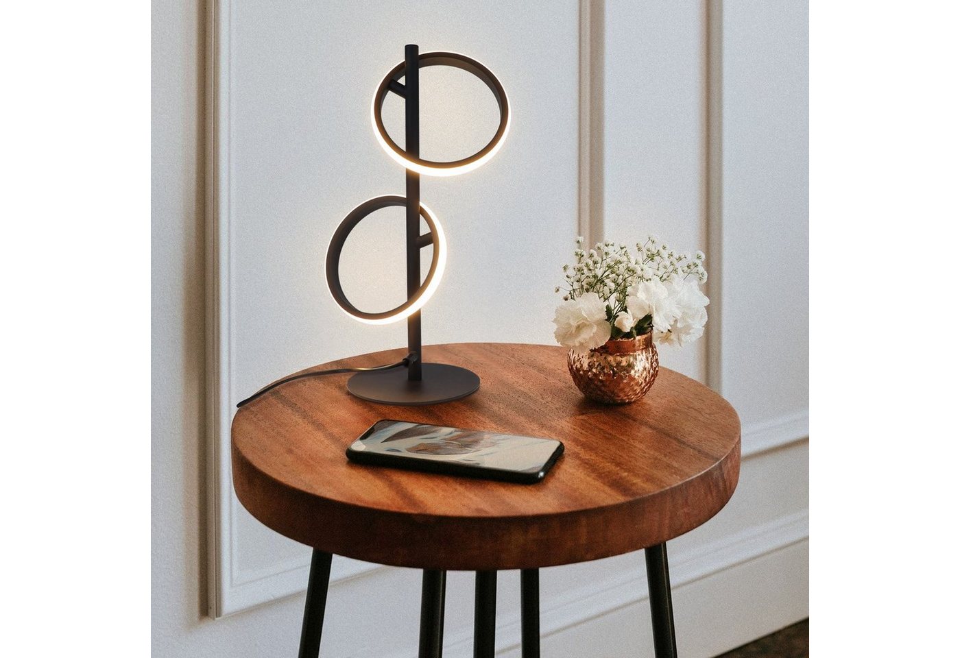 ZMH LED Tischleuchte Schwarz/Weiß Wohnzimmer Modern Ringform Drehbar Schreibtischlampe, Abnehmbar, LED fest integriert, Warmweiß 3000K, Warmweiß 3000K Bild 2