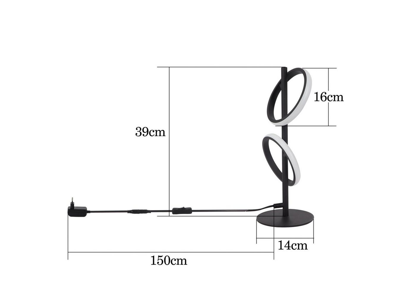 ZMH LED Tischleuchte Schwarz/Weiß Wohnzimmer Modern Ringform Drehbar Schreibtischlampe, Abnehmbar, LED fest integriert, Warmweiß 3000K, Warmweiß 3000K Bild 4