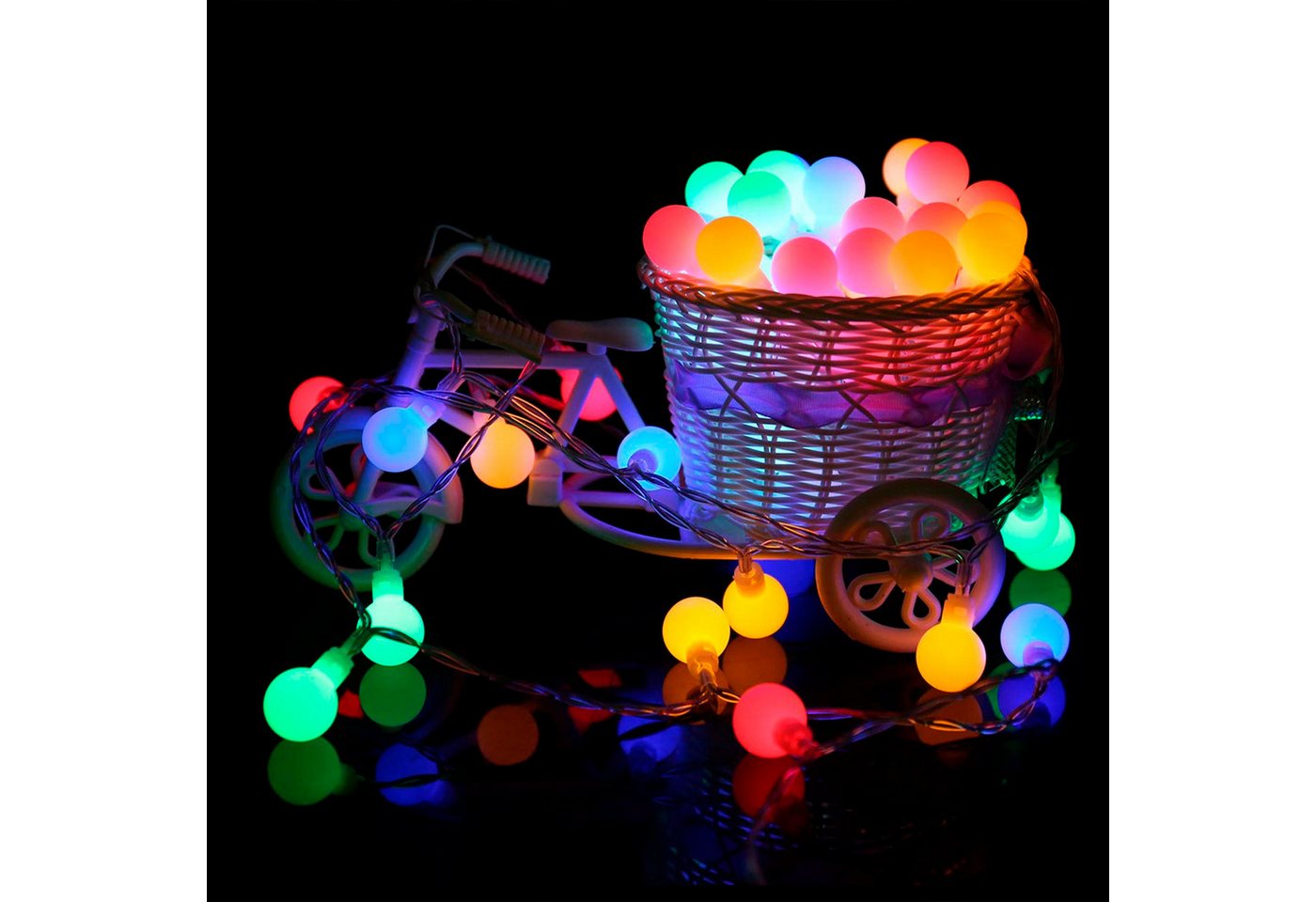 LOHAS-LED Lichterkette 40-LED-Kugel-Stimmungslicht für Feste & Balkon, 40-flammig, 4,1 m /später 4,3 m, Batterie & USB, RGB, IP65 wasserdicht
