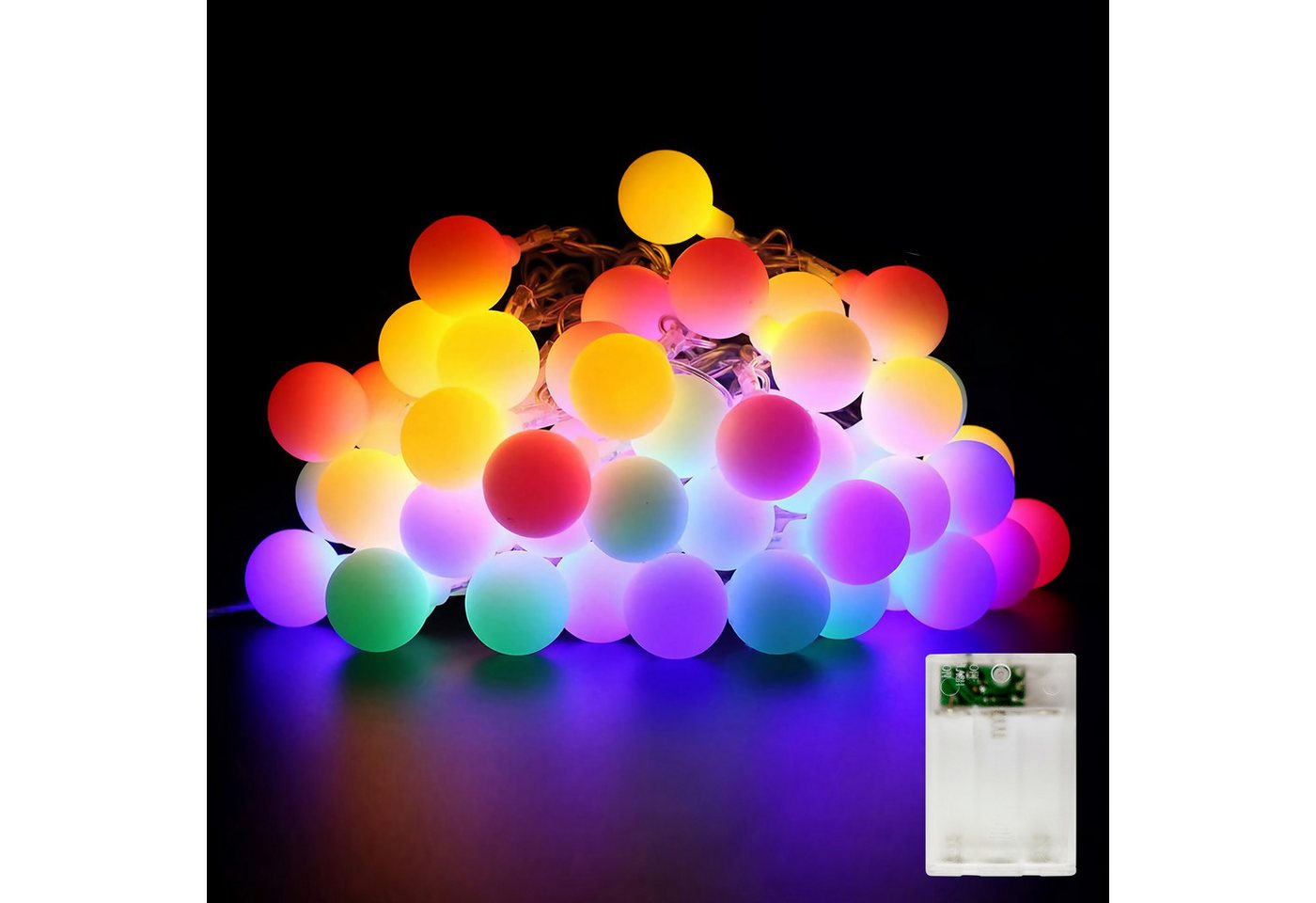 LOHAS-LED Lichterkette 40-LED-Kugel-Stimmungslicht für Feste & Balkon, 40-flammig, 4,1 m /später 4,3 m, Batterie & USB, RGB, IP65 wasserdicht Bild 5