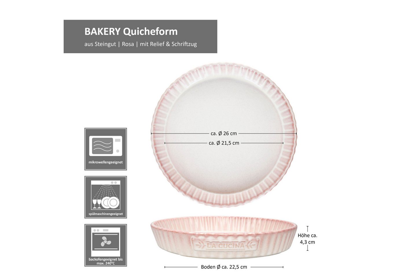 MamboCat Quicheform Bakery Rosa Quicheform Ø26cm Steingut Tarte Kuchenform Backform Pie Bild 3