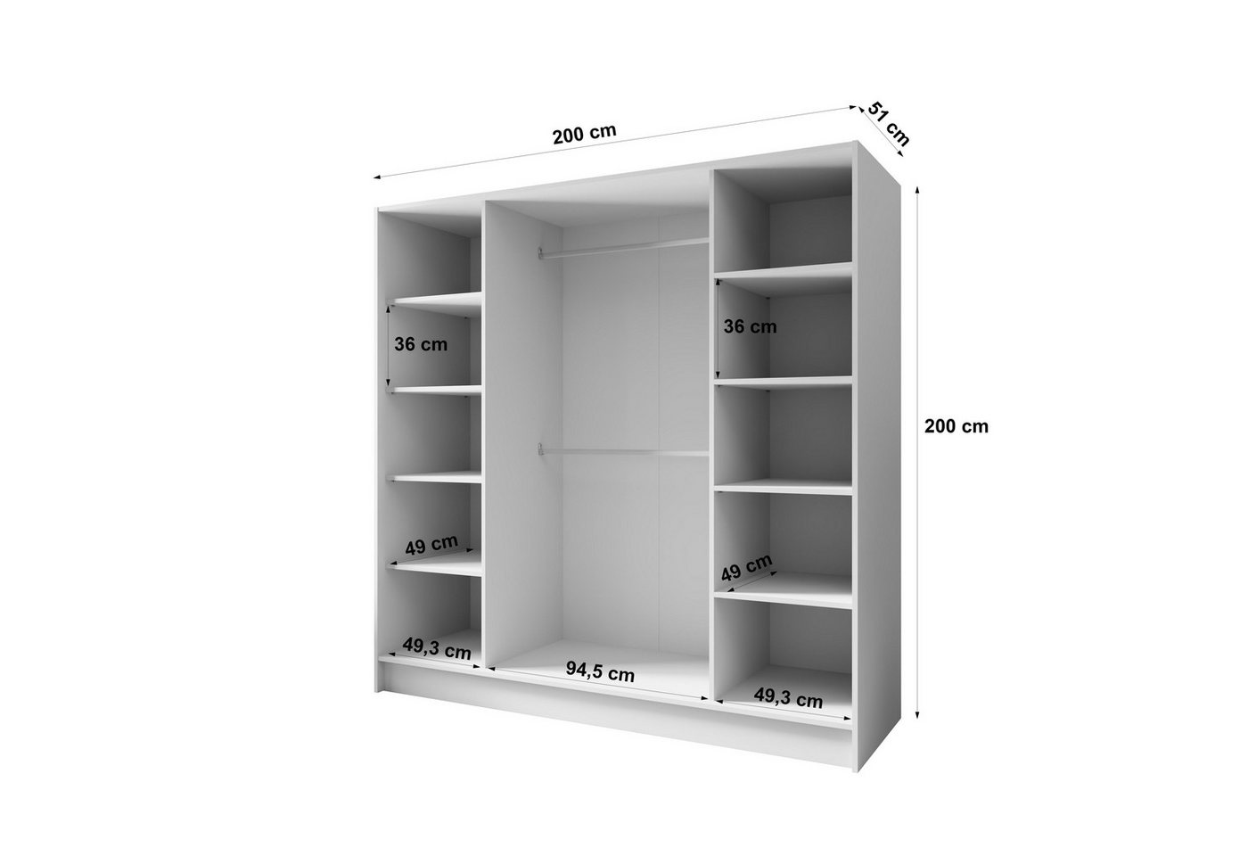 Masseno Drehtürenschrank RENVO 200 cm Kleiderschrank mit Spiegel 4 Türen Schwarz Bild 3