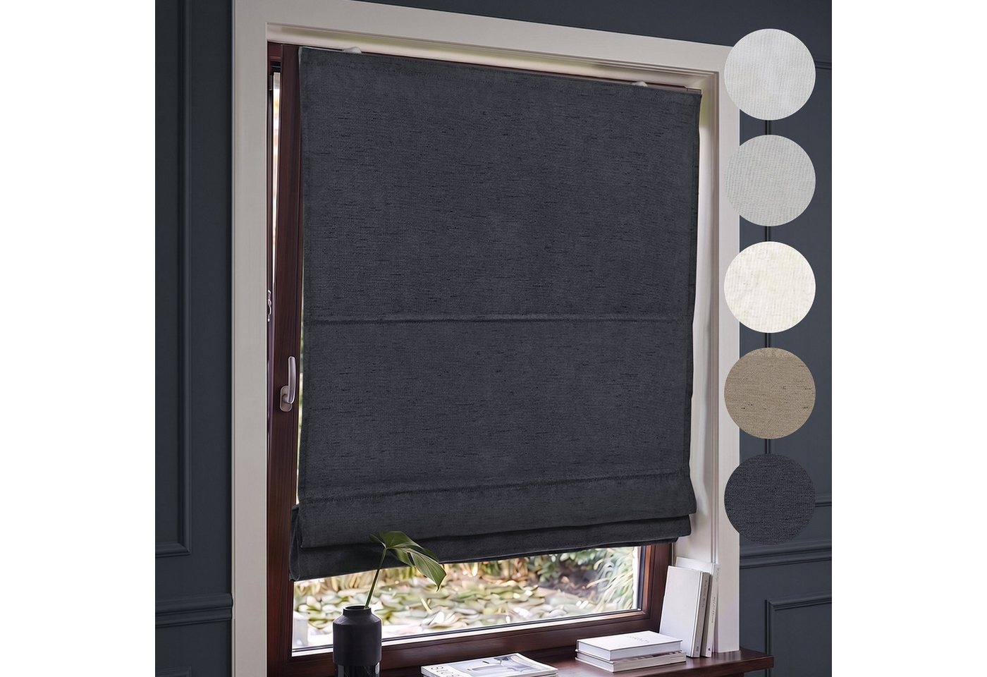 Victoria M. Raffrollo Klemmfix Ivora Premium Raffrollo 60x130cm Anthrazit ohne Bohren, mit Klemmträger, ohne Bohren, freihängend, blickdicht, vollverdunkelnd Bild 2